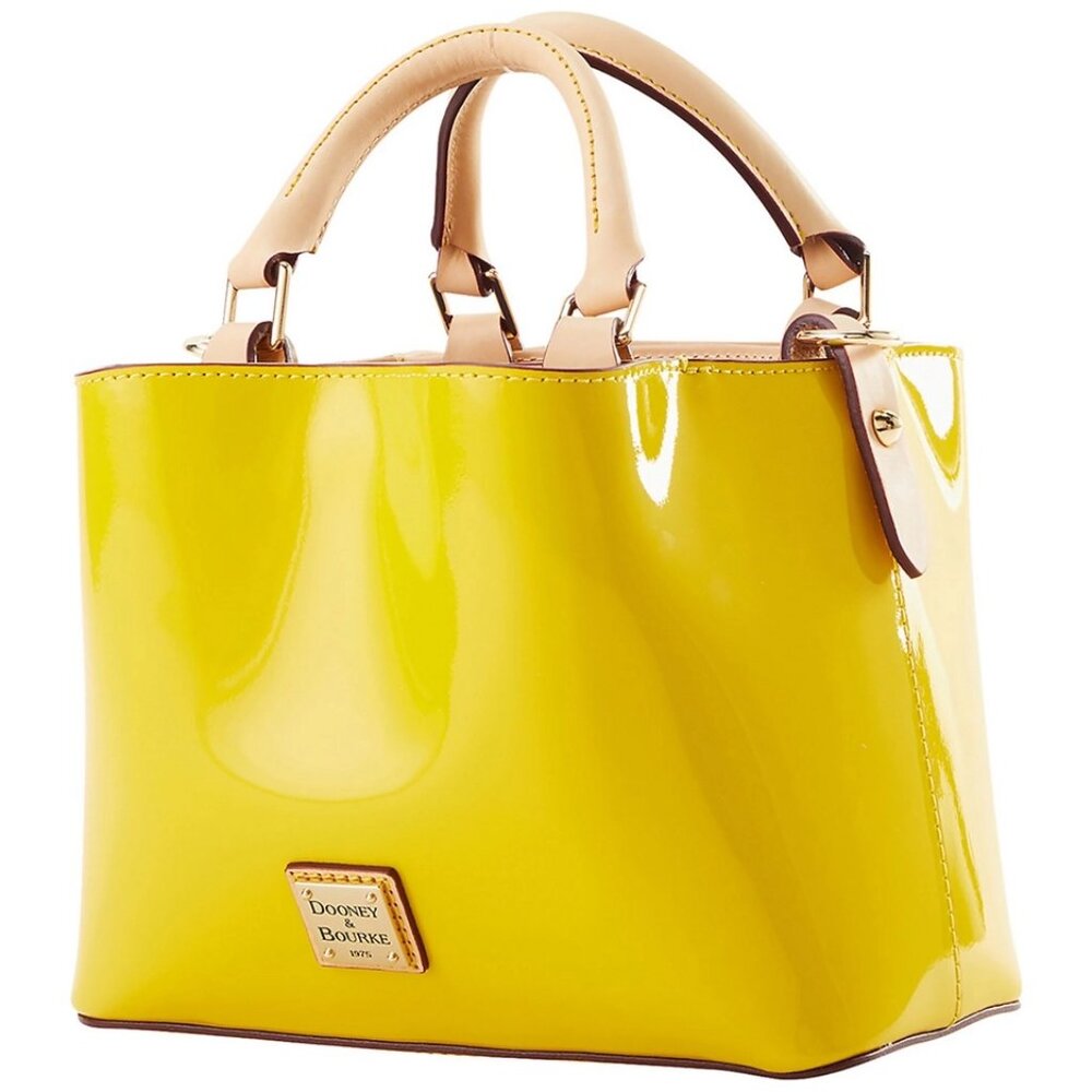 Dooney & Bourke Mini Barlow Tote With Crossbody Strap Patent Leather Yellow‎ NEW - Picture 2 of 10